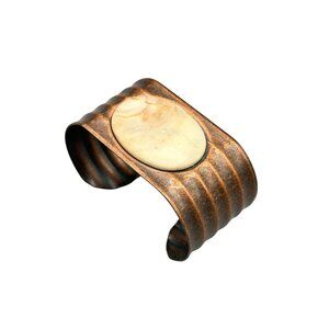 Wide Copper Cuff Bracelet with Oval Stone Accent Vintage Metal Jewelry